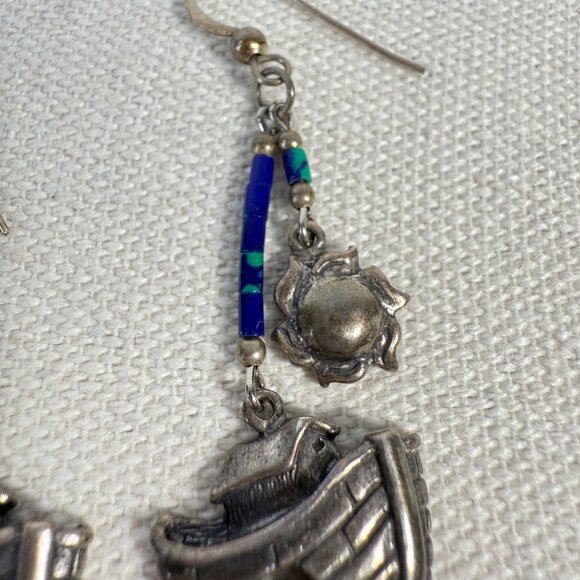 Shube's Manufacturing Sterling Silver Noahs Ark Dangle Earrings Signed - Picture 7 of 10